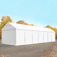 TOOLPORT 4x14m PVC lagertelt, hvid, med bundramme, med statikpakke (blød undergrund)