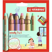 Stabilo Woody Pastel 3i1 farveblyant - med 6 stk. inkl. spidser