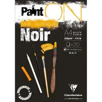Clairefontaine Paint-On Blok A4 250g med 20 ark sort papir, multi teknik, toplimet tegneblok