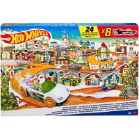 Hot Wheels 2024 Adventskalender: 8 x 1:64 biler, 16 vintertilbehør og legeunderlag – 24 overraskelser til juletidens sjov