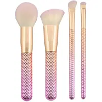 Moda fuld st?rrelse metallisk rose komplet ansigt 5pc makeup b?rste s?t med pose inkluderer - rund pulvervinkel kabuki vinkel shader og smudger b