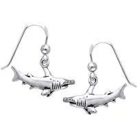 Dive Silver Hammerhead Shark Horizontal Long Hook Ørering