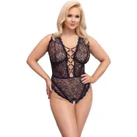 Cottelli collection Sort Blonde-bodystocking med Åbent Skridt og Snøring