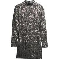 Superdry Superdrytil kvinder. W8011486A Minikjole med pailletter og sølvfarvet halsudskæring (M), Party, Polyester, Lange ærmer