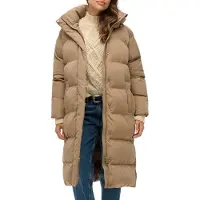 Superdry Superdrytil kvinder. W5011801A Lang brun quiltet frakke med hætte (XS), Casual, Polyester, Bæredygtig