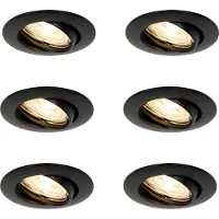 QAZQA Sæt med 6 sorte nedfældede spots GU10 35 mm - Edu