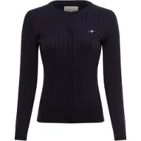 Gant Ganttil kvinder. 4800103 Strikket cardigan i navyfarvet bomuldsjersey med stretch (S), Casual, Lange ærmer, Blå
