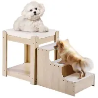 Vevor Kæledyrskøjeseng med trappe, Hund/Kat Vinduesæde, Seng i flere niveauer Vinduesæde Hundesøvn, Lounge Forhøjet Sædeplatform med Skumpude, Kæledyrssengsofa til Indendørs brug ved Sengen (Beige)