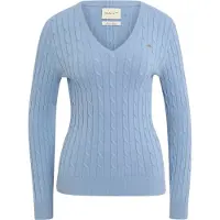 Gant Ganttil kvinder. 4800101 Blå bomuldsstretch-ribstrikket pullover med spidskrave (S), Casual