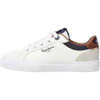 Pepe Jeans Pepe Jeanstil drenge. PBS30569 Kenton Court Sneakers i læder hvid (38), Fast, Blonder, Casual, børnetøj