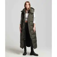 Superdry Superdrytil kvinder. W5011644A Lang vest med hætte i ripstop, grøn (M), Casual, Genanvendt polister, Bæredygtig