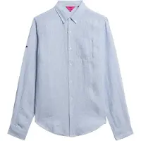 Superdry Superdrytil mænd. M4010696A Studios blå hørskjorte (S), Casual, Linned, Lange ærmer