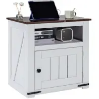 Vevor Farmhouse-sidebord, firkantet natbord med USB-porte og stikkontakter, 3-lags sidebord med opbevaringsskab, ideel til stue, soveværelse, kontor, hvid