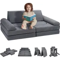 Vevor Børnesofa, 10 stk. modulær børnelegesofa, småbørnssofa, sovesofa, børnestol, legerumsmøbler, børnesofa med aftageligt betræk til børn, piger og drenge, grå