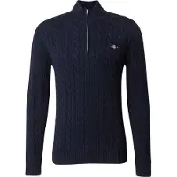 Gant Ganttil mænd. 8050603 Navy pullover med halv lynlås (XL), Casual, Bomuld, Blå