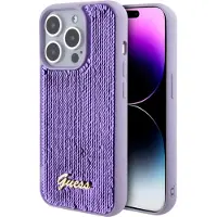 GUESS Sequin Script Metal-etui til iPhone 15 Pro - lilla