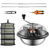 Vevor bladskålstrimmer, 16'' trimmerskål, manuel knoptrimmer med knive i rustfrit stål til snoet spin Cut, klar synlighedskuppel, sammenfoldelig urtetørrestativ og håndbeskærer inkluderet