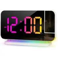Mtp Products EN8853B RGB digitalt vækkeur med spejldisplay og justerbar lysstyrke - hvid