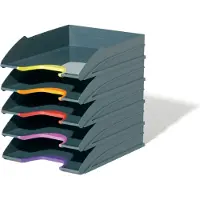 Durable Brevbakke, Varicolor Tray, sæt med 5 brevbakker, antrasit grå med ass. frontfarver