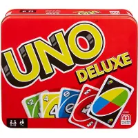 Mattel Games UNO Deluxe-kortspil med 112 kort i opbevaringsæske til børn fra 7 år, Kortspil, Afskæring, 7 År, Familiespil