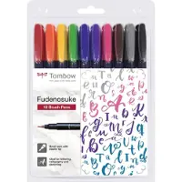 Tombow Brush pen Fudenosuke hård - med 10 stk. ass. farver