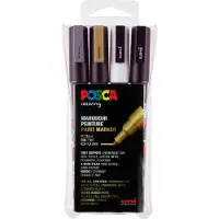 Posca Paintmarker PC-3M - med 4 stk. ass. farver guld, sølv, hvid og sort