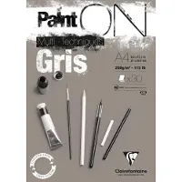 Clairefontaine Paint-On Blok A4 250g med 30 ark gråt papir, multi teknik, toplimet tegneblok