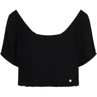 Superdry Superdrytil kvinder. W6011857A Sort vævet bluse med smock (S), Casual, Viscose, Korte ærmer