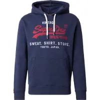 Superdry Superdrytil mænd. M2014122A Relaxed fit sweatshirt med hætte og Vintage Heritage-logo i navy (XL), Casual, Bomuld, Blå