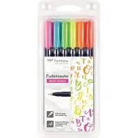 Tombow Fudenosuke-marker Med Hård Vandbaseret Blækspids Etui Med 6 Neonfarver