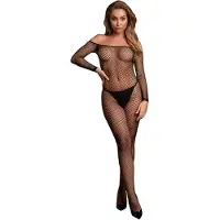 Shots Bodystocking OffShoulder Neck - Fishnet/Open - Black