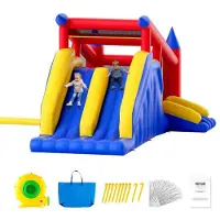 Vevor Oppusteligt Hoppehus, Udendørs Højkvalitets Legehus Trampolin, Hoppeborg med Blæser, Rutschebane og Opbevaringspose, Familie Hoppeborg i Baghaven, Til Børn i Alderen 3-8 År, 183x102x92 tommer