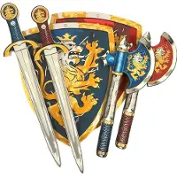 Impulse Noble Knight Set for 2 - Blue & Red (2 x Sword, Shield & Axe)