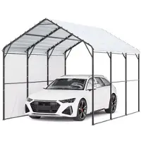 Vevor Kraftig metalcarport, 10' x 15' udendørs carport med galvaniseret stålramme og tag, biltelt til garage med aftagelige sidevægge, multifunktionelt billy til pickup truck, båd, bil og traktorer