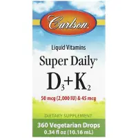 Carlson , Super Daily D3 + K2, 50 mcg (2,000 IU) & 45 mcg, 0,34 fl oz (10,16 ml)