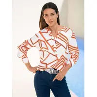 HEINE Bluse marin / orange / hvid