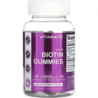Vitamatic , Vegan Biotin Gummies, Naturlig Raspberry, 10.000 mcg, 60 Gummies (5.000 mcg per Gummy)