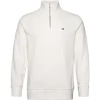Gant Ganttil mænd. 2008005 Off-White Shield Half-Zip trøje (S), Hvid, Casual, Bomuld