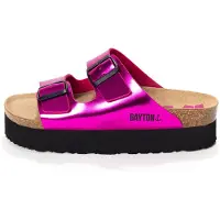 Bayton Pantoletter 'JAPET' lysebrun / fuchsia / sort
