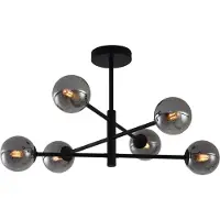 QAZQA Moderne loftslampe sort med røgglas 6-lys - Ryan