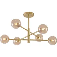 QAZQA Moderne loftslampe messing med ravfarvet glas 6-lys - Ryan