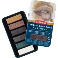 Derwent XL Tinted Charcoal Blocks - med 6 stk i tinæske