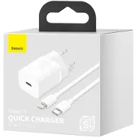Baseus - Strømforsyningsadapter - 20 Watt - 3 A - PD 3.0 (USB-C) - på kabel: Lightning - hvid