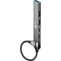 Goobay 74460, USB 3.2 Gen 1 (3.1 Gen 1) Type-C, USB 2.0 Type-A, USB 3.2 Gen 1 (3.1 Gen 1) Type-A, USB Type-C, 5000 Mbit/s, Lys grå, Aluminium, 0,1 m
