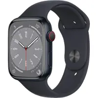 Apple Watch Series 8 (GPS + Cellular) - 45 mm - midnatsaluminium - smart ur med sportsbånd - fluoroelastomer - midnat - båndstørrelse: Almindelig - 32 GB - Wi-Fi, LTE, Bluetooth, UWB - 4G - 38.8 g