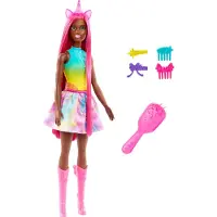 Barbie Unicorn Doll med 7-tommer lange magenta fantasy h?r og farverigt tilbeh?r til styling spiller enhj?rning hovedb?nd og hale