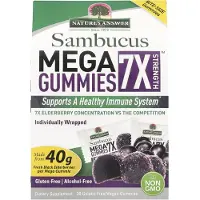 Natures Answer , Sambucus Mega Gummies 7X Styrke, Sort Hvidbær, 30 Gelatin Frit/Vegan Gummies