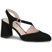 Caprice sling pumps, black, made of Leather with Trapeze heel, Size 38.5