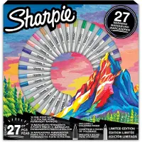 Sharpie Permanene Markere Gavesæt | Fin Spids & Ultra Fin Spids | Assorterede Farver | Indeholder 2 Farvelægningssider | 27 Markerpenne
