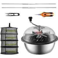 Vevor bladskålstrimmer, 19'' trimmerskål, manuel knoptrimmer med knive i rustfrit stål til snoet spin Cut, klar synlighedskuppel, sammenfoldelig urtetørrestativ og håndbeskærer inkluderet